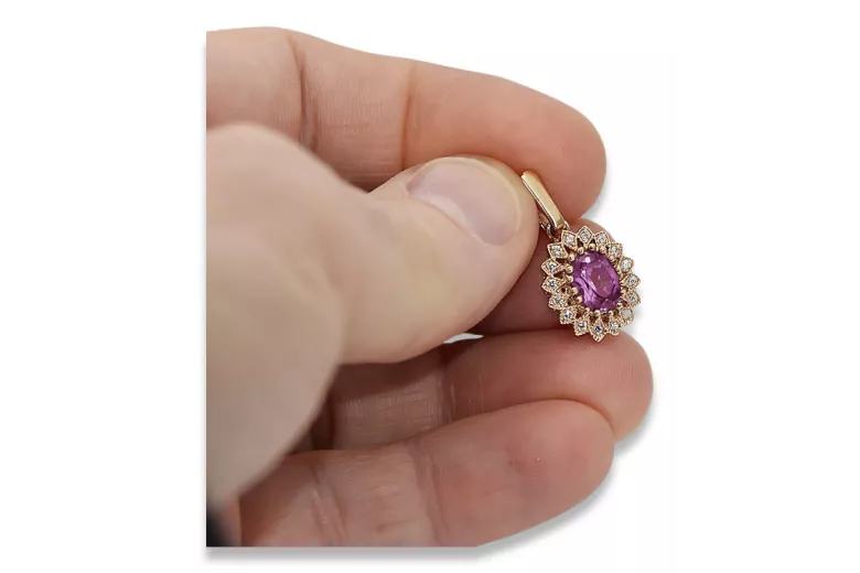 "Echtes Vintage-Roségold 14K mit Amethyst Anhänger vpc018" Vintage