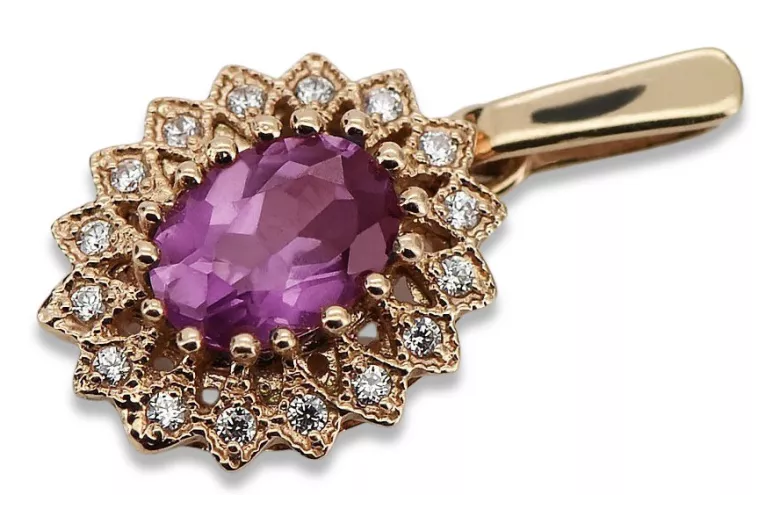 "Echtes Vintage-Roségold 14K mit Amethyst Anhänger vpc018" Vintage