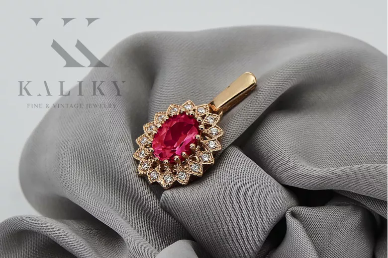 14K Rose Gold Vintage Ruby Pendant - Timeless Elegance vpc018