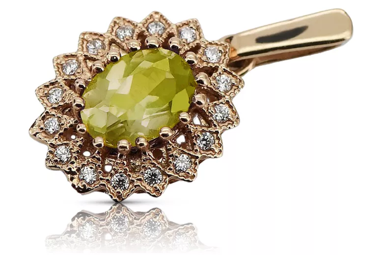 Pandantiv deosebit din aur roz de 14k cu peridot, stil vintage vpc021 Vintage