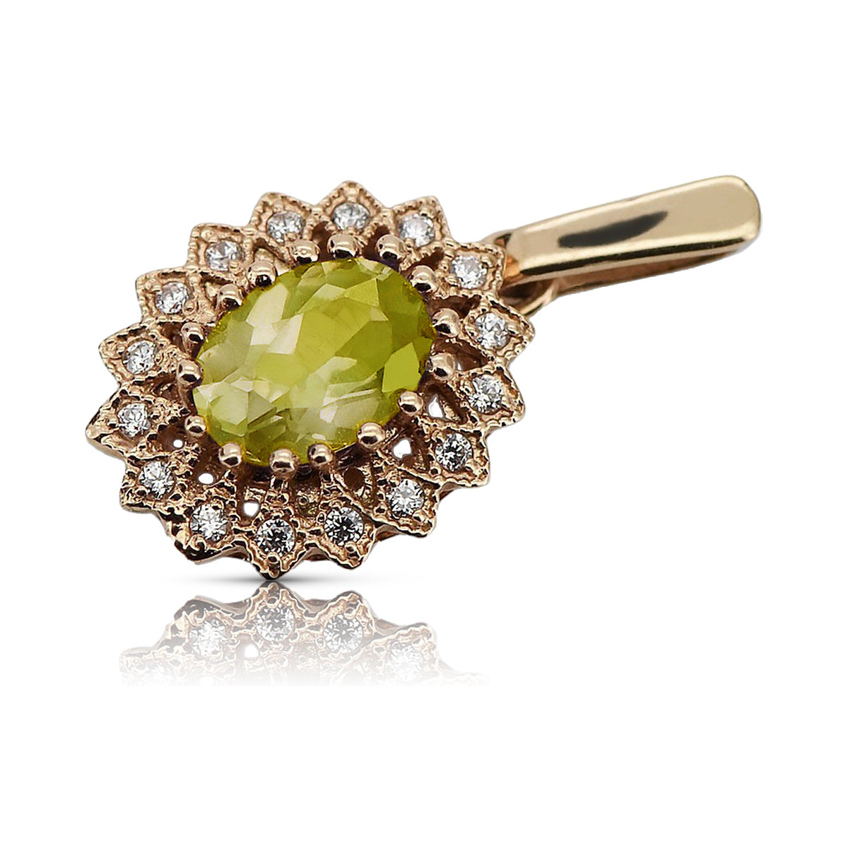 Pandantiv deosebit din aur roz de 14k cu peridot, stil vintage vpc021 Vintage