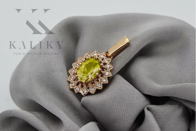 Pandantiv deosebit din aur roz de 14k cu peridot, stil vintage vpc021 Vintage