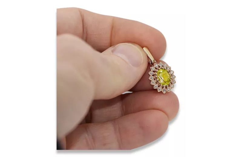 Elegante Colgante de Oro Rosa Antiguo 14k con Peridoto Amarillo vpc018