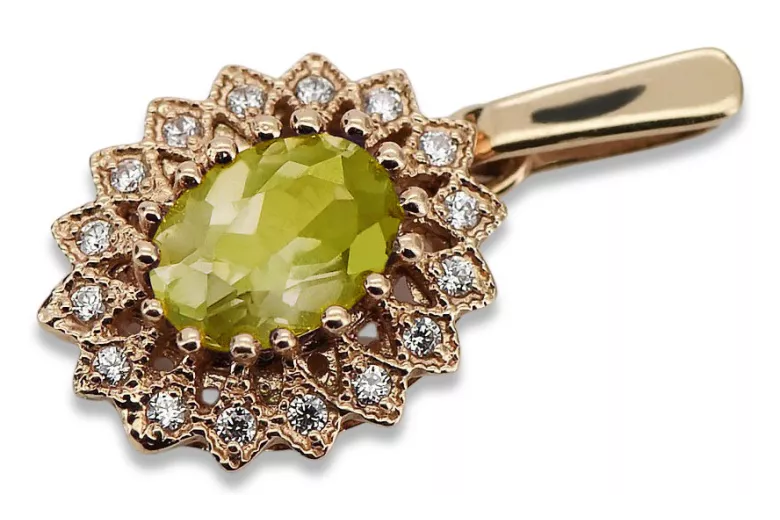 Pandantiv deosebit din aur roz de 14k cu peridot, stil vintage vpc021 Vintage