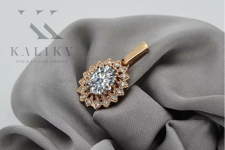 Vintage 14K Rose Gold Zircon Statement Pendant vpc018