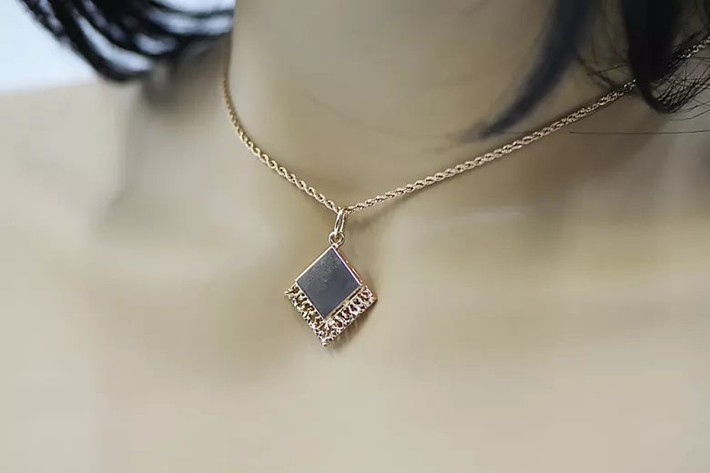 "Original Vintage Rose Pink 14K Gold Square Pendant - No Stone Design" vpn041