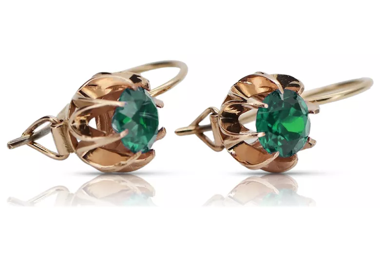 "Original Vintage Emerald Earrings Set in 14K Rose Gold" vec062