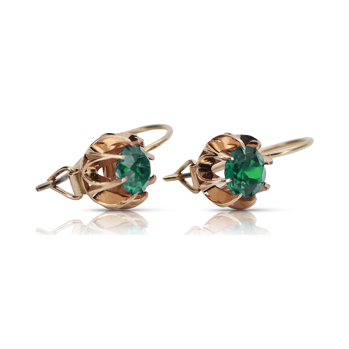 "Original Vintage Emerald Earrings Set in 14K Rose Gold" vec062