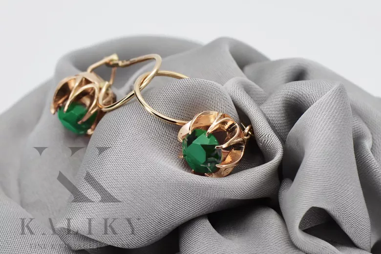 "Original Vintage Emerald Earrings Set in 14K Rose Gold" vec062