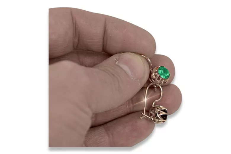 "Original Vintage Emerald Earrings Set in 14K Rose Gold" vec062