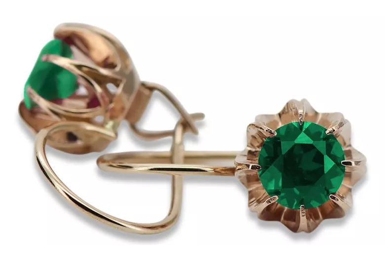 "Original Vintage Emerald Earrings Set in 14K Rose Gold" vec062