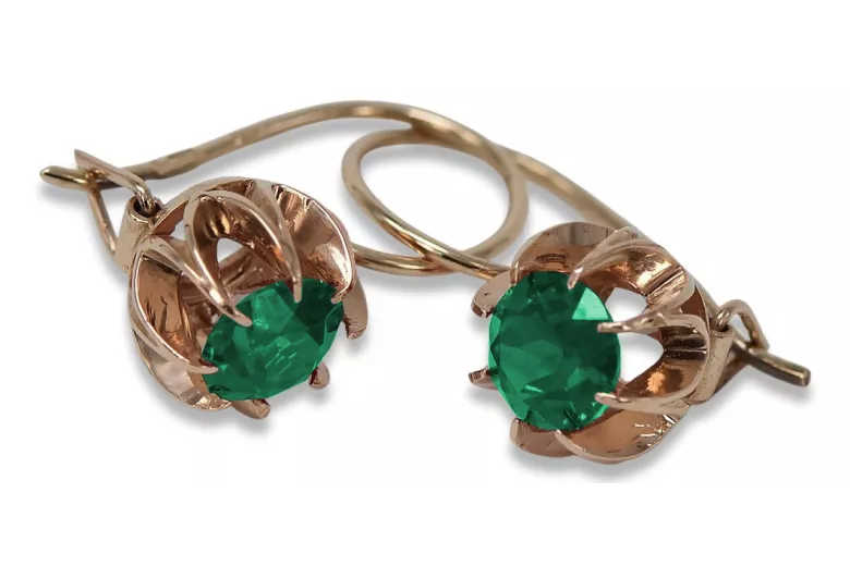 "Original Vintage Emerald Earrings Set in 14K Rose Gold" vec062