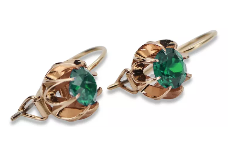 "Original Vintage Emerald Earrings Set in 14K Rose Gold" vec062