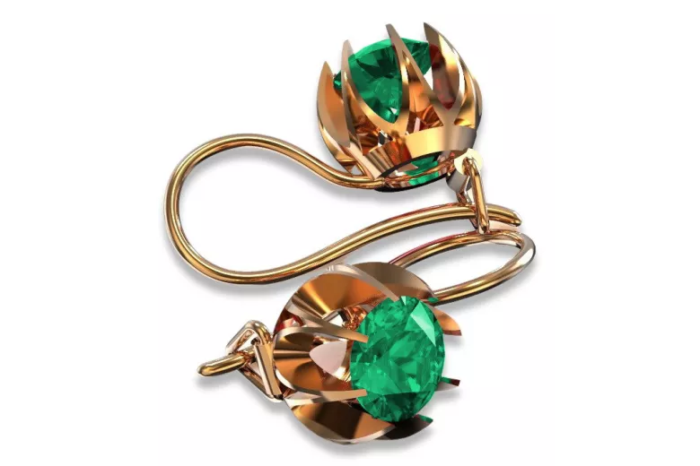 "Original Vintage Emerald Earrings Set in 14K Rose Gold" vec062