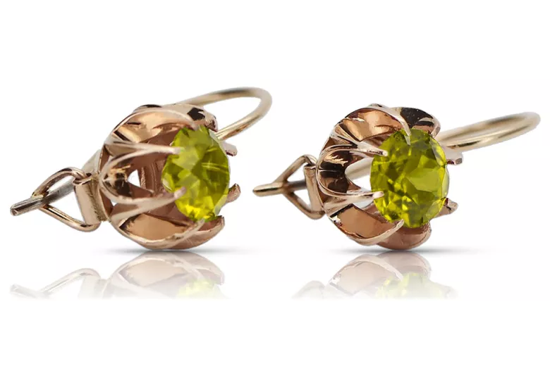 "Cercei de lux din aur roz de 14k cu peridot, design vintage" vec062