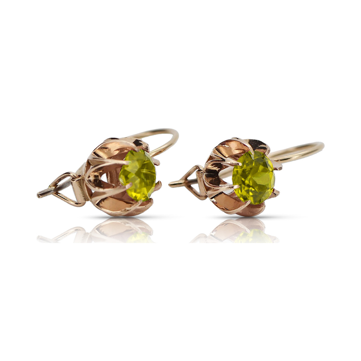 "Cercei de lux din aur roz de 14k cu peridot, design vintage" vec062