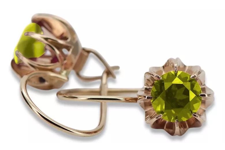 "Cercei de lux din aur roz de 14k cu peridot, design vintage" vec062