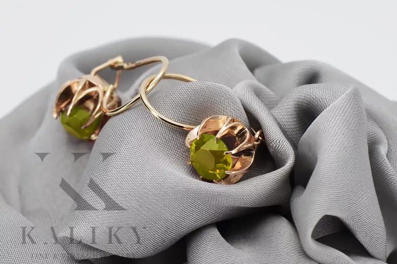 "Cercei de lux din aur roz de 14k cu peridot, design vintage" vec062