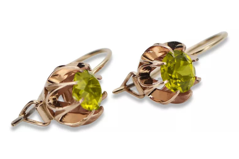 "Cercei de lux din aur roz de 14k cu peridot, design vintage" vec062