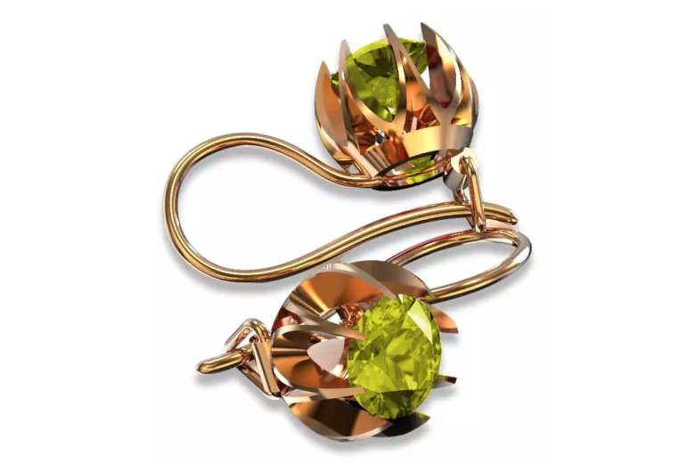 "Cercei de lux din aur roz de 14k cu peridot, design vintage" vec062