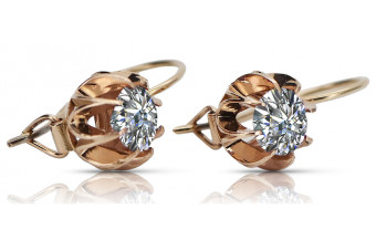 Zircon scintillant et or rose 14 carats, boucles d'oreilles vintage authentiques vec062