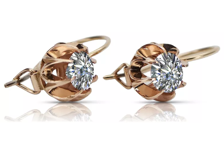 Zircon scintillant et or rose 14 carats, boucles d'oreilles vintage authentiques vec062