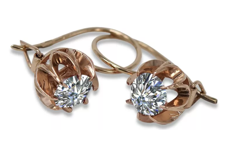 Zircon scintillant et or rose 14 carats, boucles d'oreilles vintage authentiques vec062