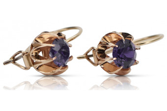 Boucles d'oreilles en or rose 14 carats 585 avec Alexandrite, style vintage vec062