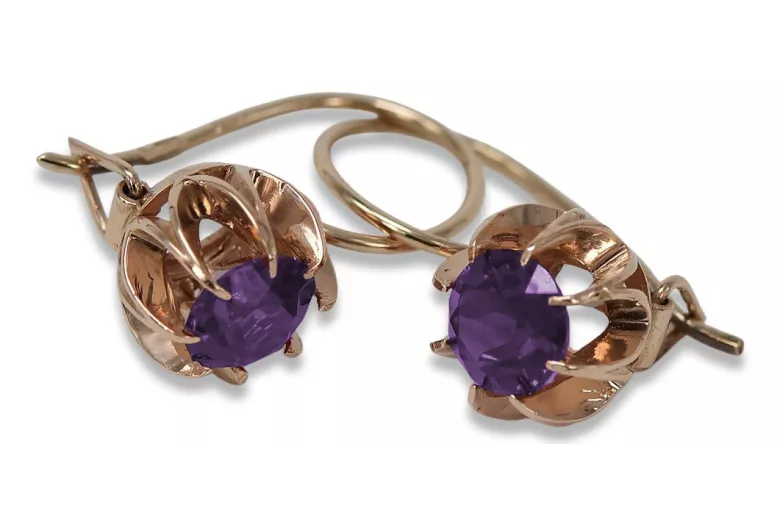 Boucles d'oreilles en or rose 14 carats 585 avec Alexandrite, style vintage vec062