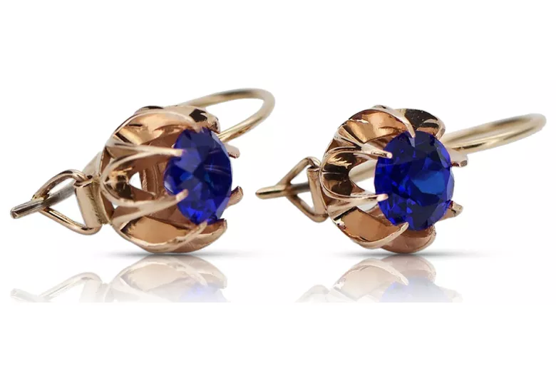 "14K Rose Gold Vintage Style Sapphire Earrings in Pink Hue". vec062