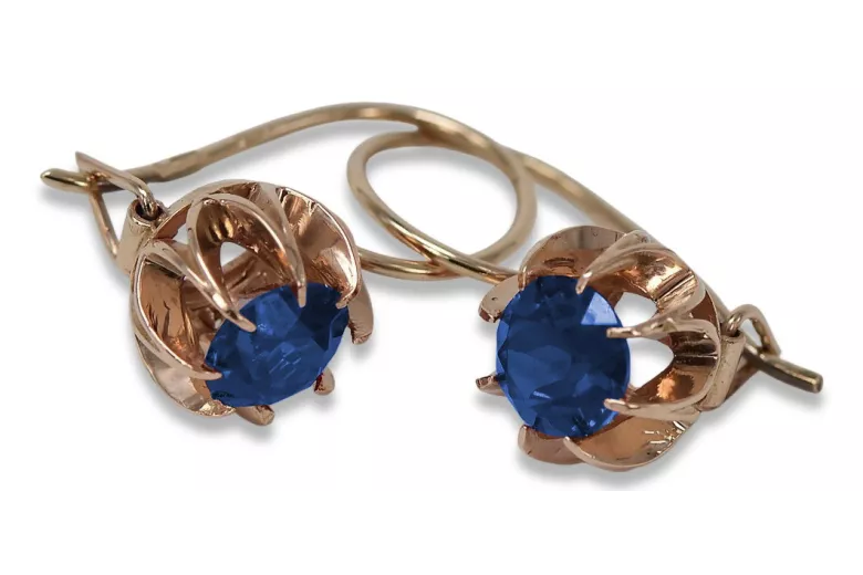 Bijuterii Originale: Cercei din Aur Roz de 14k cu Safir, Stil Vintage. vec062