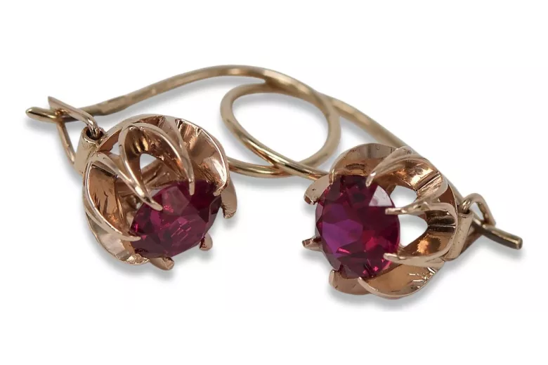 Boucles d'Oreilles en Or Rose 14 Carats et Rubis, Style Vintage Raffiné vec062