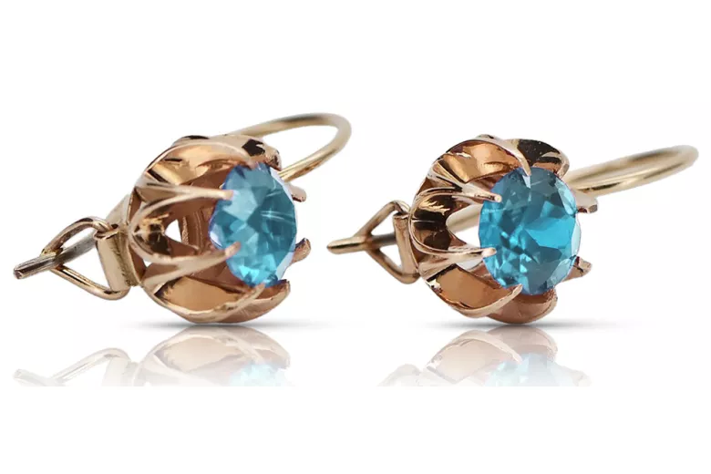 Magnifiques boucles d'oreilles d'origine vintage en aigue-marine et or rose 14 carats vec062