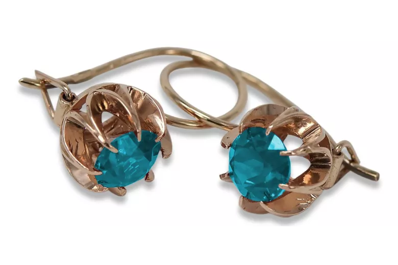 Magnifiques boucles d'oreilles d'origine vintage en aigue-marine et or rose 14 carats vec062