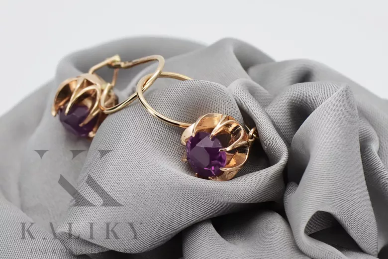 "Elegante Amethyst Ohrringe in Originalem 14K Vintage-Roségold" vec062