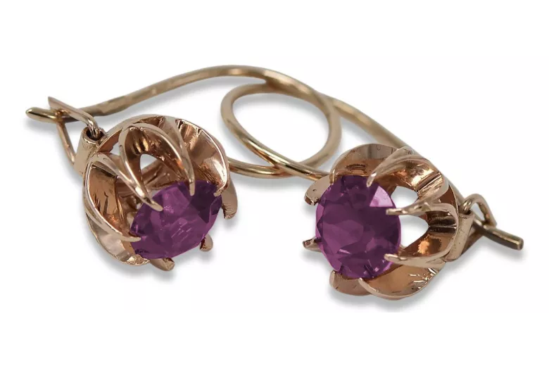 Or rose 14 carats 585, Boucles d'oreilles Améthyste au style Vintage vec062