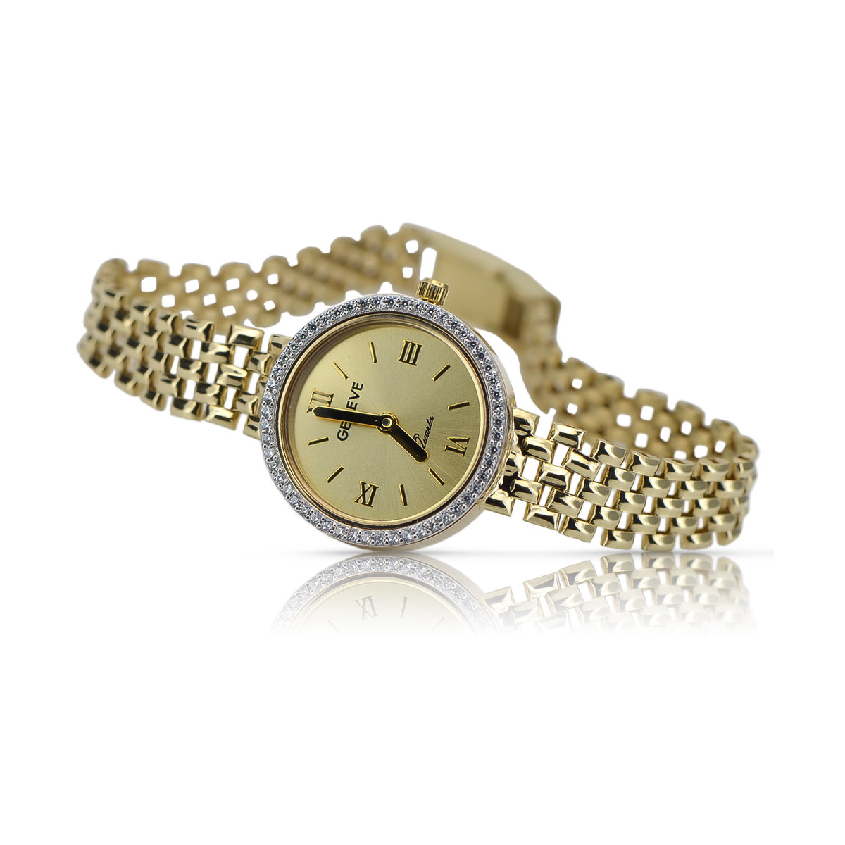 Gelbe 14-Karat-Gold-585-Damenuhr Geneve Lady Gift lw101ydy