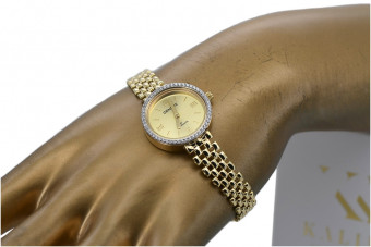 Gelbe 14-Karat-Gold-585-Damenuhr Geneve Lady Gift lw101ydy