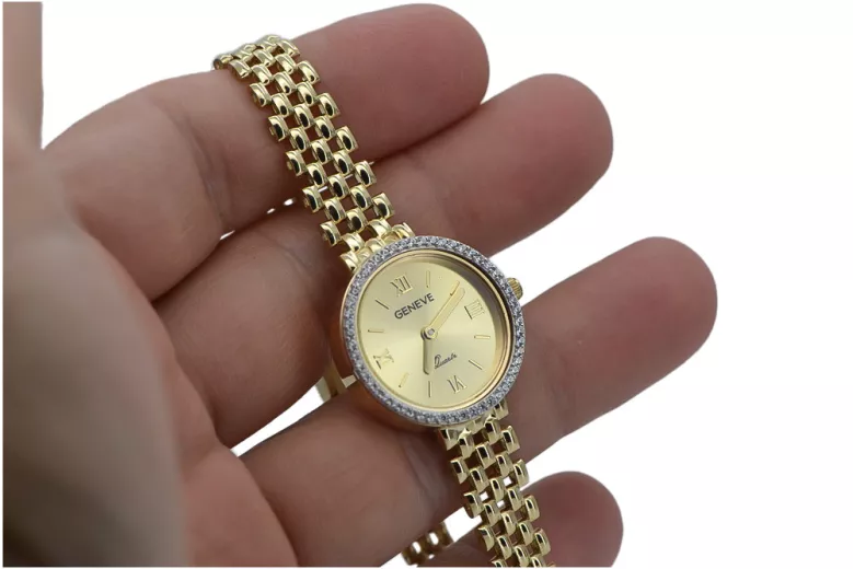 Gelbe 14-Karat-Gold-585-Damenuhr Geneve Lady Gift lw101ydy