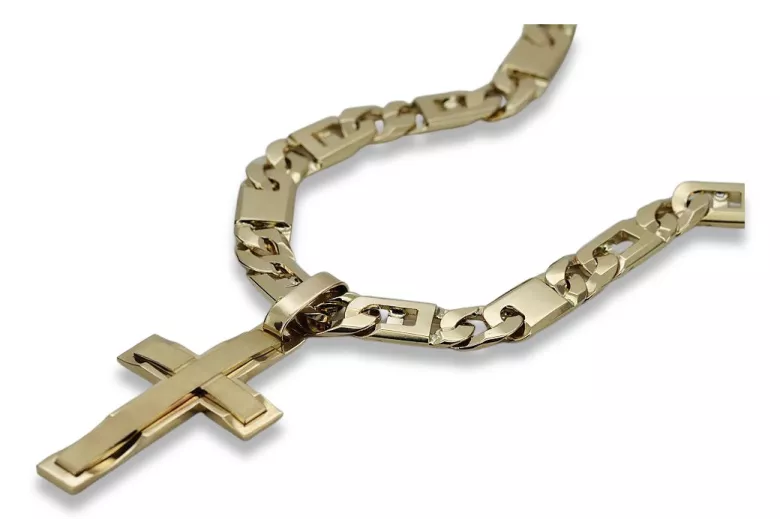 Yellow 14k gold Catholic cross with Elegant chain ctc022y&cc098y