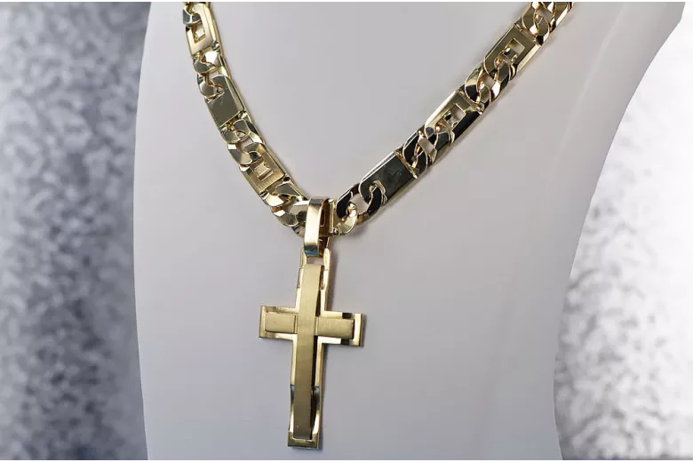 Yellow 14k gold Catholic cross with Elegant chain ctc022y&cc098y