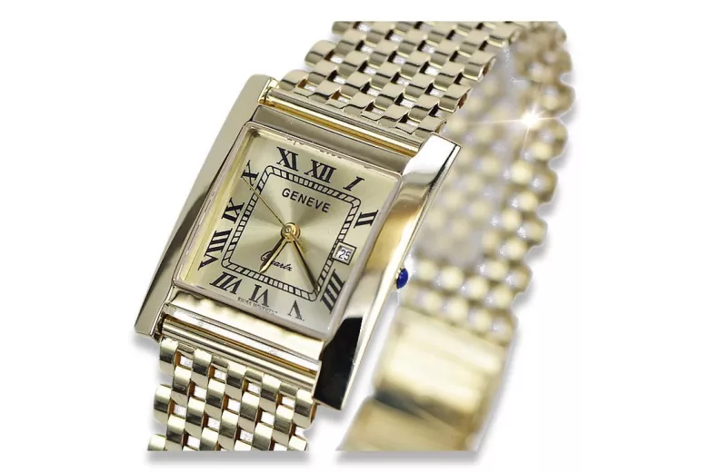 Goldene Herrenuhr Geneve ★ zlotychlopak.pl ★ Gold Reinheit 585 333 Niedriger Preis!