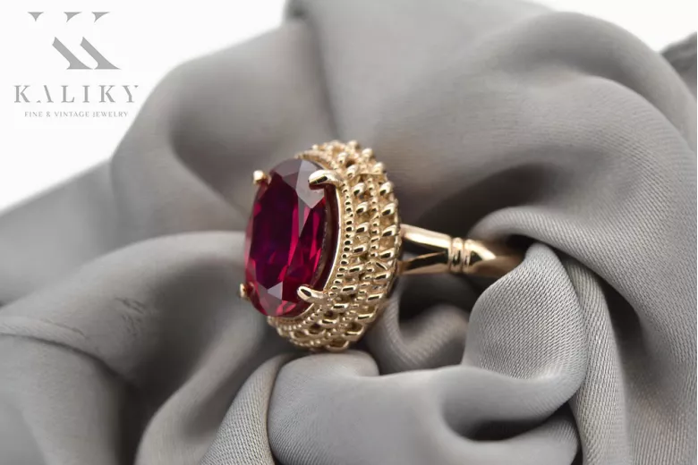 Russische sowjetische Rose 14 Karat 585 Gold Alexandrit Rubin Smaragd Saphir Zirkon Ring vrc084