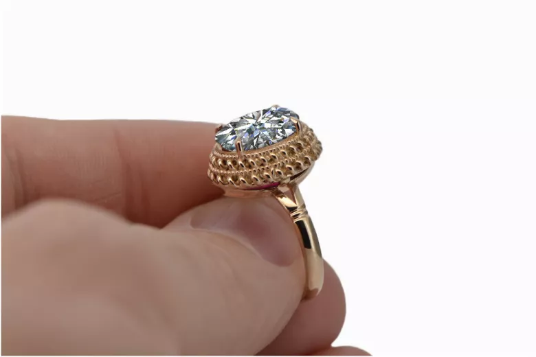 Russische sowjetische Rose 14 Karat 585 Gold Alexandrit Rubin Smaragd Saphir Zirkon Ring vrc014