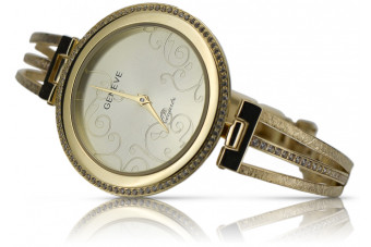 Ceas Geneve Lady din aur galben italian de 14k Cadou lw097y