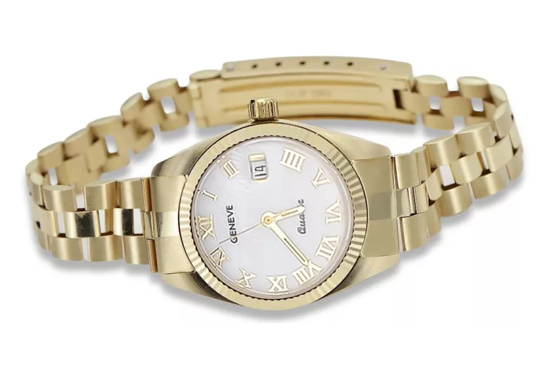 Goldene Herrenuhr Geneve ★ zlotychlopak.pl ★ Gold Reinheit 585 333 Niedriger Preis!