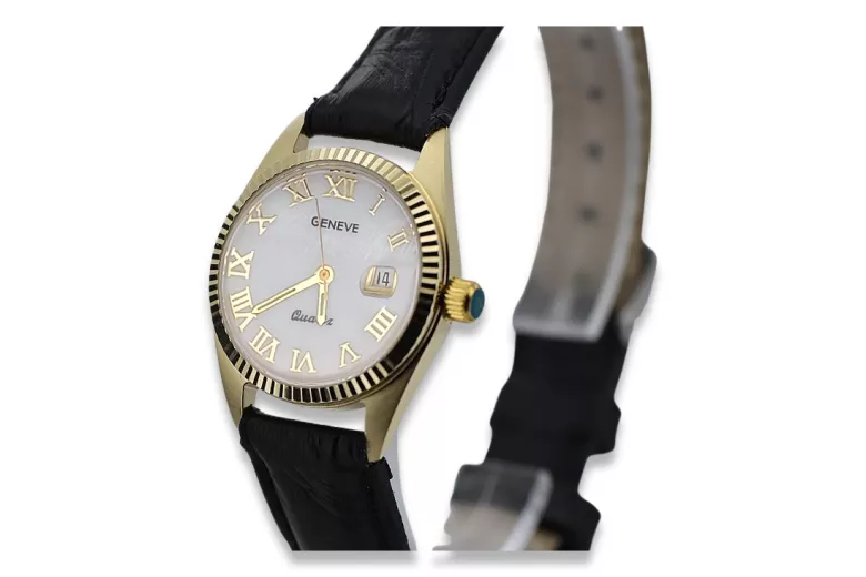 Złoty zegarek damski Rolex style 14k 585 Geneve perłowa tarcza lw020ydpr