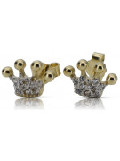 Italian 14k 585 yellow gold crown zircon earrings cec015y