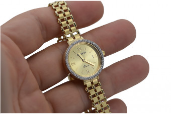 Italienische gelbe 14k goldene Damenuhr Geneve lw027y