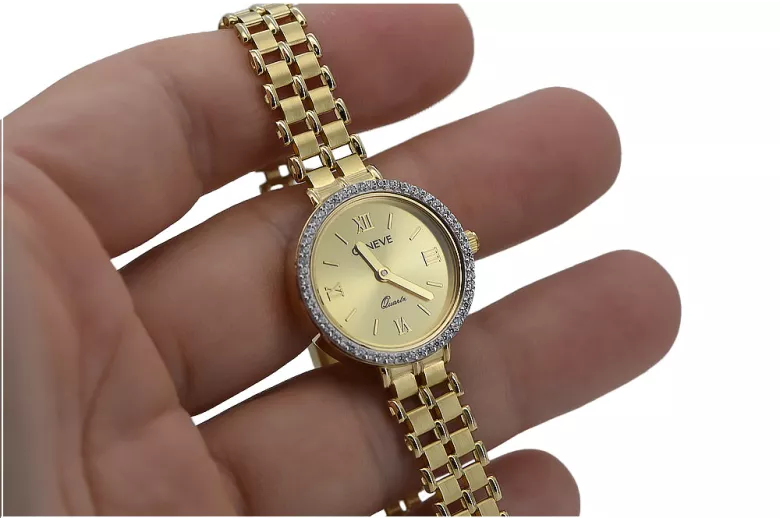 Italienische gelbe 14k goldene Damenuhr Geneve lw027y